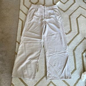 Abercrombie wide leg pleated trousers, grey/off white, size large.